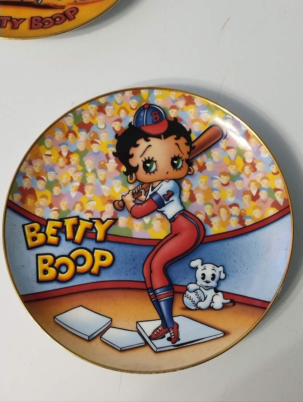 1994 Betty Boop White Decorative Plate - "Sweetheart Slugger" With Gold Trim